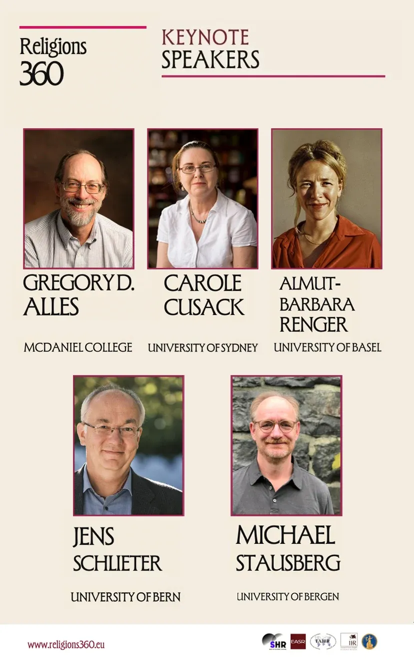 The keynote speakers of Religions 360° — Gregory D. Alles, Carole M. Cusack, Almut-Barbara Renger, Jens Schlieter and Michael Stausberg